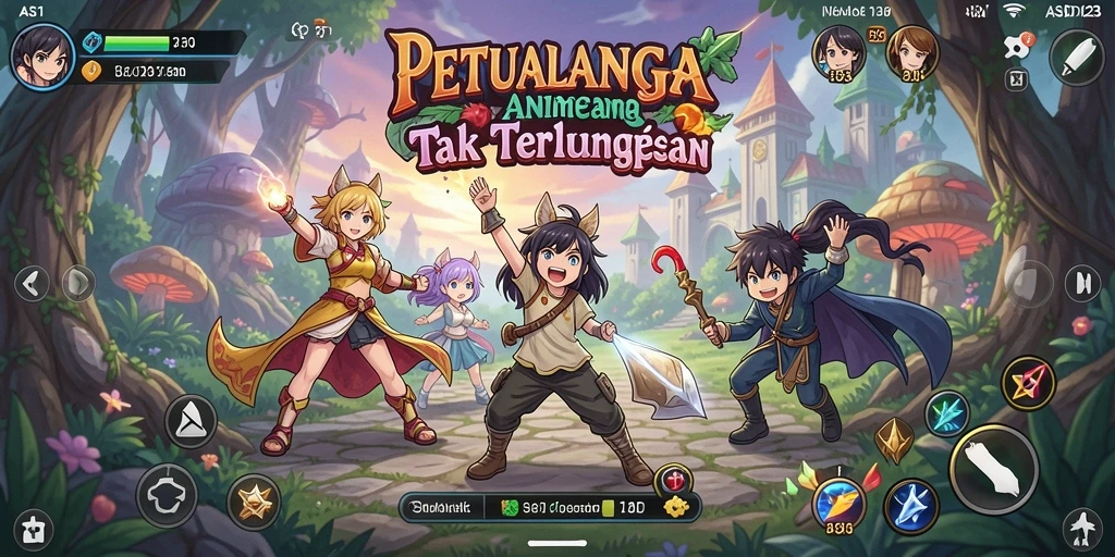 Tampak gameplay yang dinamis dengan karakter anime ikonik.