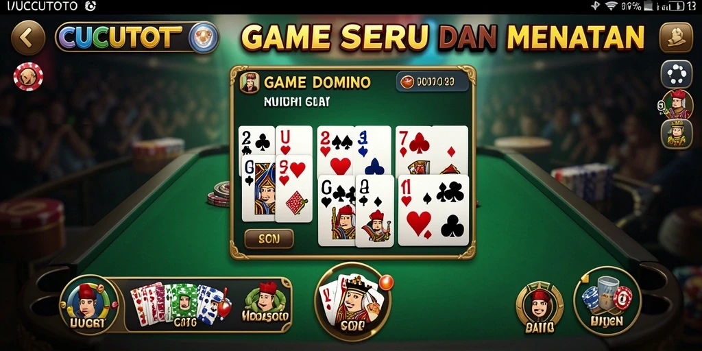 Tampilan gameplay seru dalam CUCUTOTO saat bermain Domino.