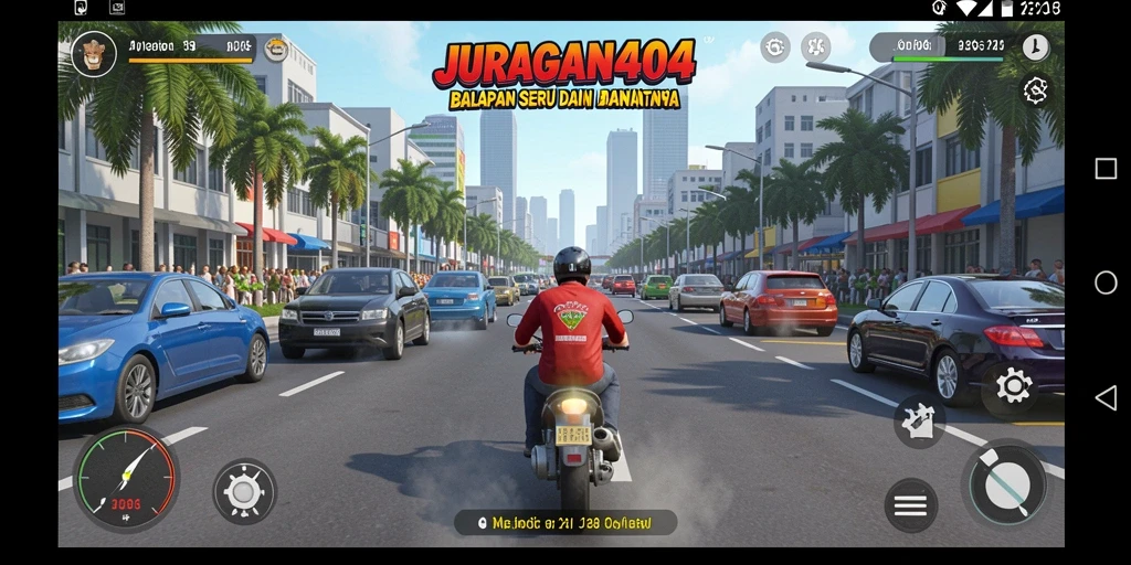 Tampilan gameplay seru dari JURAGAN404 saat balapan.