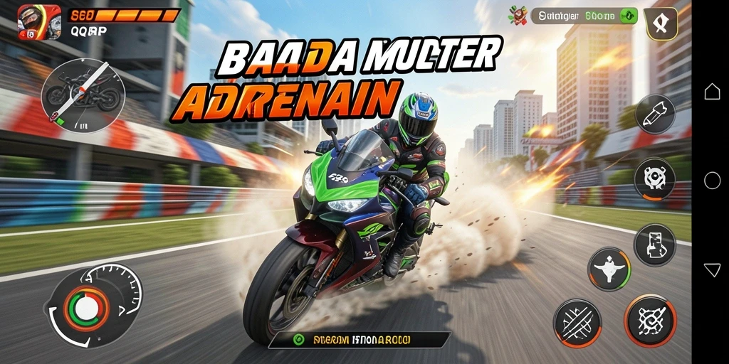 Tampilan permainan balapan motor yang menegangkan dan menarik.