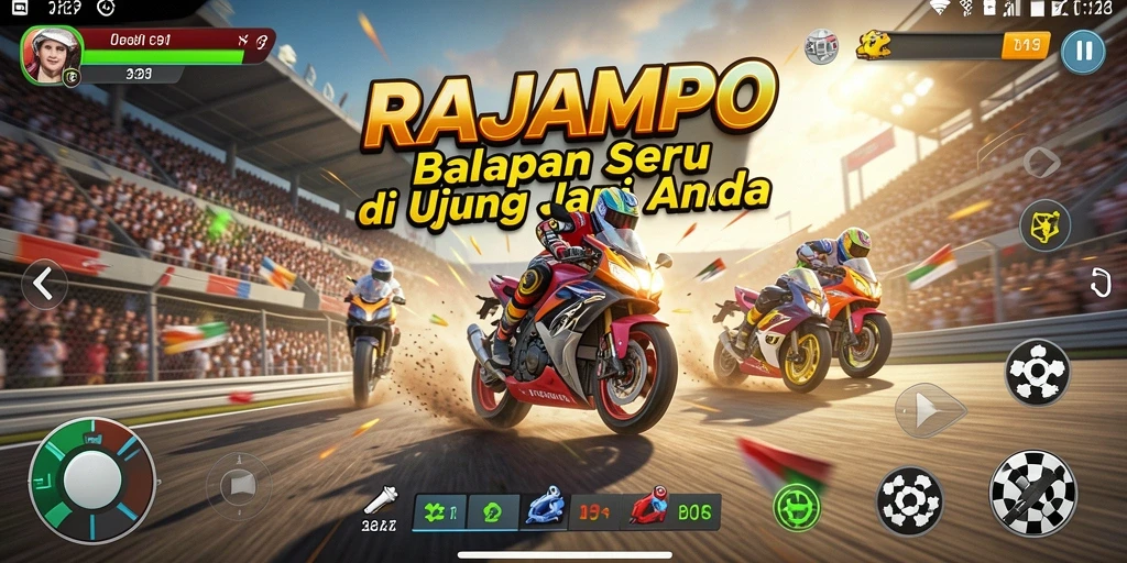 Gameplay balapan seru dengan aksi mendebarkan di lintasan.