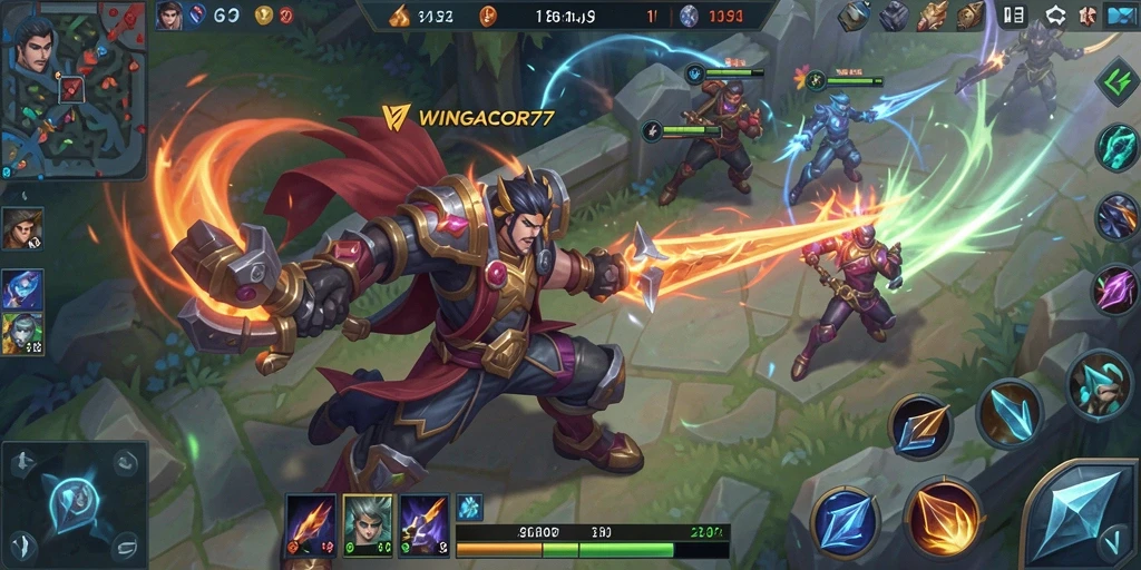 Screenshot gameplay WINGACOR77 menunjukkan aksi pertempuran yang mendebarkan.