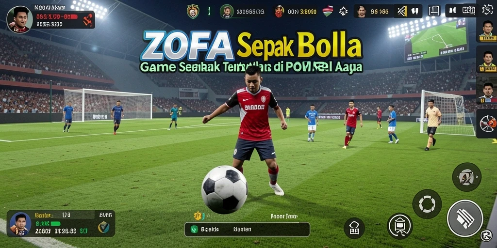 Tampilan gameplay seru di ZOFAZA dengan aksi sepak bola nyata.